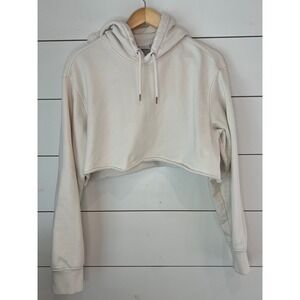 HM Essentials No. 3 Cropped Hoodie Off White Cream Raw Hem Sweatshirt Womens M